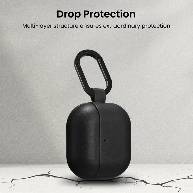 Alt view image 5 of 7 - Vegan Leather for AirPods 5 Case & for AirPods 4 Case, Black Timeless Style, Everyday Protection - Classic Leather Look, Front LED Visible, Carabiner Included, Easy to Install & Remove
