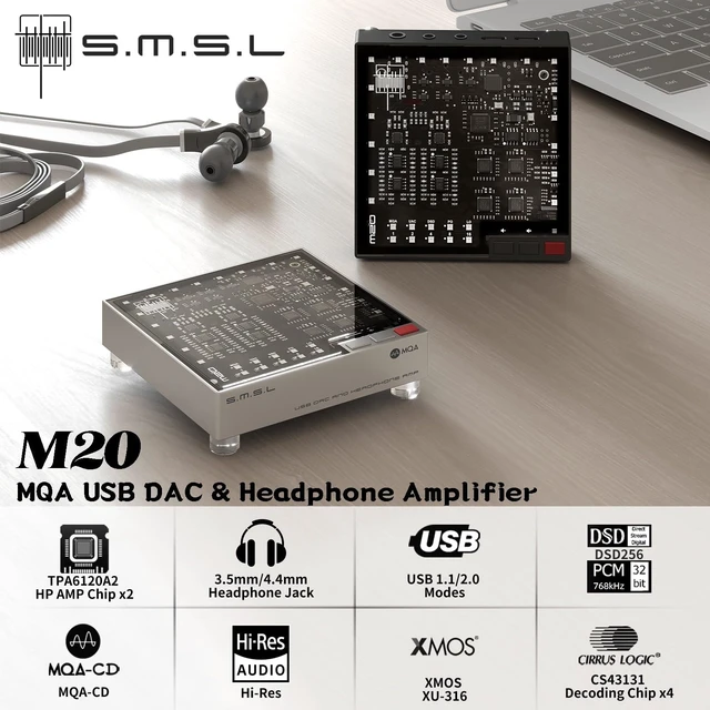 Alt view image 2 of 7 - SMSL M20 MQA DAC Headphone Amplifier 4* CS43131 DAC Chip Gaming Decoder USB1.1 /2.0 XU316 768kHz/32Bit DSD256 PCM Filter USB DAC 3.5mm & 4.4mm Headphone Amp Audio Decoder Black