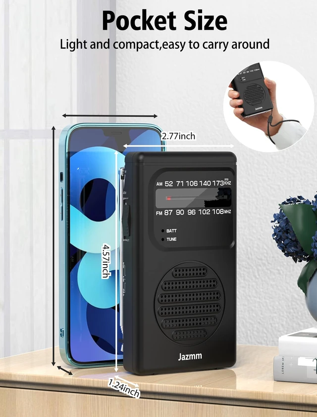 Alt view image 7 of 7 - Portable Radio AM FM, AA Battery Operated with 3W Large Speaker Transistor radios with Best Reception,Pocket with Back Clip,Flashlight,3.5mm Earphone Jack,Tuning Light,Gift for Elder