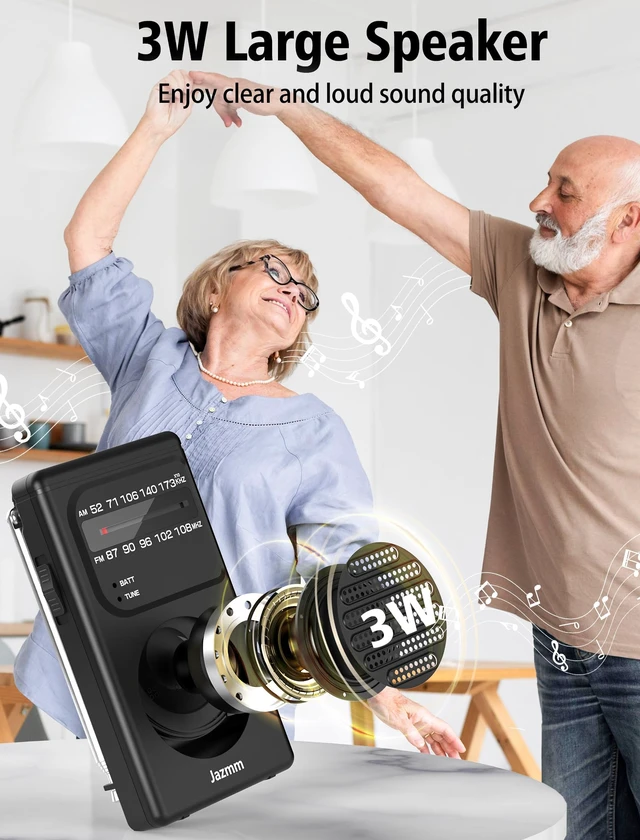 Alt view image 3 of 7 - Portable Radio AM FM, AA Battery Operated with 3W Large Speaker Transistor radios with Best Reception,Pocket with Back Clip,Flashlight,3.5mm Earphone Jack,Tuning Light,Gift for Elder