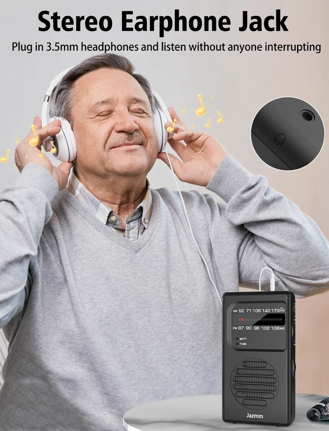 Alt view image 5 of 7 - Portable Radio AM FM, AA Battery Operated with 3W Large Speaker Transistor radios with Best Reception,Pocket with Back Clip,Flashlight,3.5mm Earphone Jack,Tuning Light,Gift for Elder