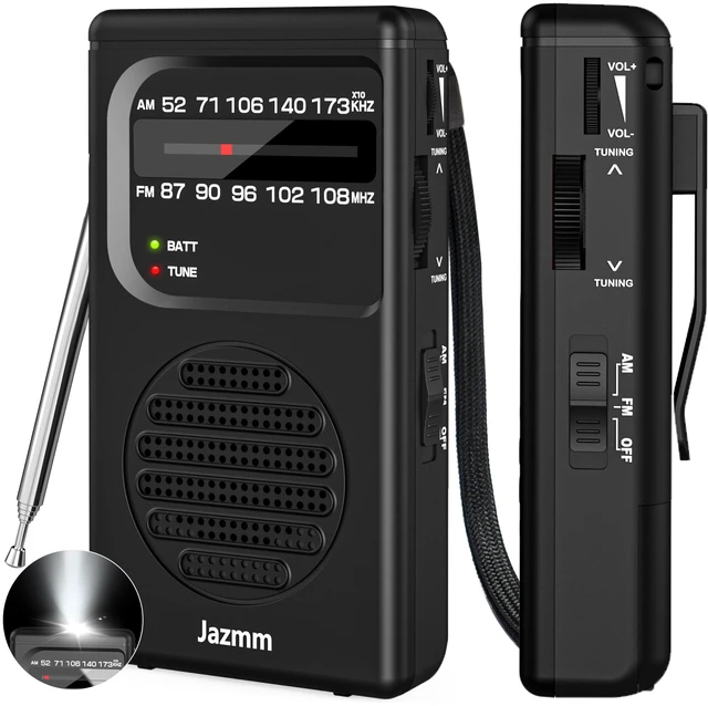 Main image of Portable Radio AM FM, AA Battery Operated with 3W Large Speaker Transistor radios with Best Reception,Pocket with Back Clip,Flashlight,3.5mm Earphone Jack,Tuning Light,Gift for Elder