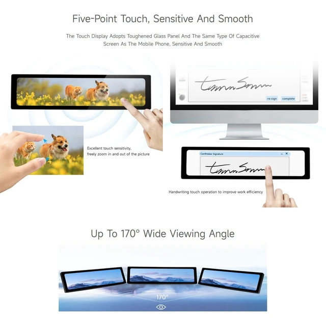 Alt view image 6 of 7 - 11.9inch IPS Display, Compatible with Raspberry Pi 5/4B/3B+/3A+/2B/B+/A+/Zero/Zero W/WH/Zero 2W CM3+/4, 5-Point Touch, No Driver Required, with Touch Function