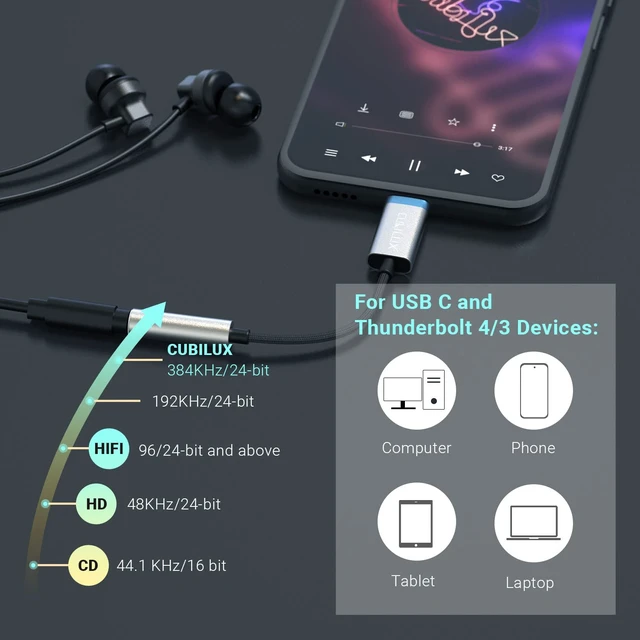 Alt view image 4 of 6 - USB C Audio Adapter with 384KHz/24-bit DAC Compatible with iPhone 17/16/15, iPhone 17/16/15 Pro/Max, iPad 10, iPad Pro, iPad Air 5/4, iPad mini 6, Google Pixel 8/7/6 Pro 7a/6a 6 5XL More