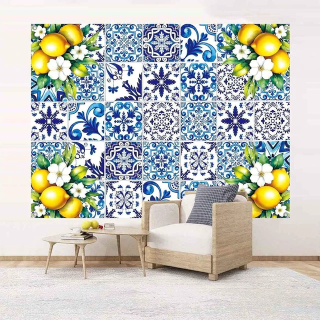 Alt view image 2 of 7 - 8x6ft Blue White Lemon Backdrop Birthday Decorations Summer Italian Blue Tiles Lemon Themed Party Decor Props for Bridal Shower Baby Shower Photography Background