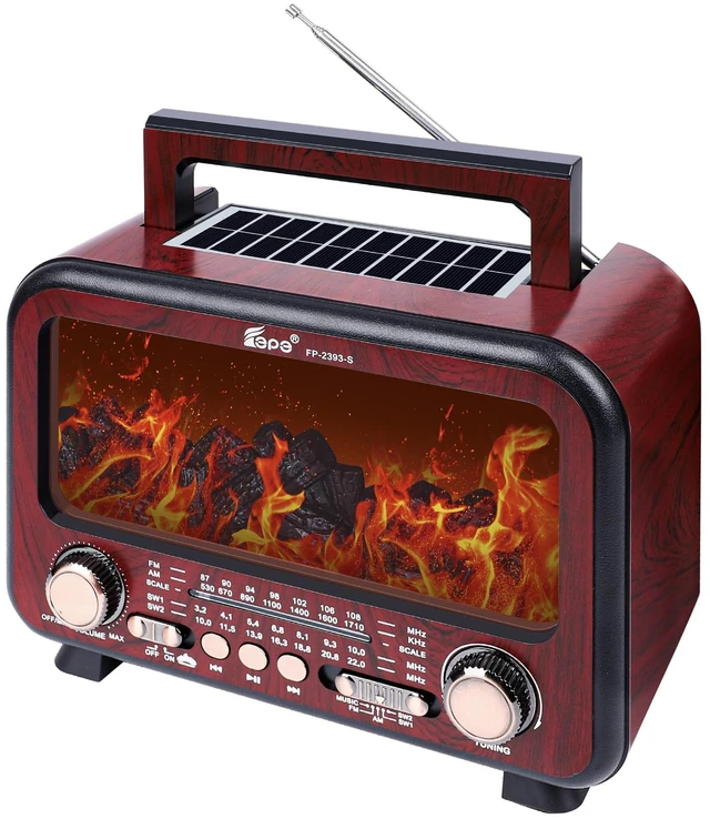 Main image of Retro Portable Radio AM FM SW Shortwave Radio with Bluetooth Speaker,Flame Atmosphere Lamp Battery Operated,SUB Charging, TF Card (Maroon)