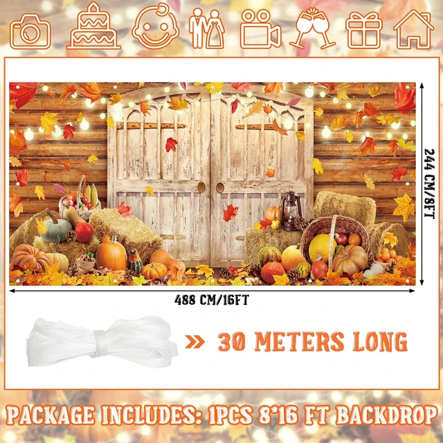 Alt view image 2 of 6 - 8 x 16 ft Fall Garage Door Banner Thanksgiving Barn Decor Harvest Pumpkin, Hanging Backdrop Cover, with Grommets, Rope, Autumn Holiday Party Decor, Photo Studio Prop, for Wall, House