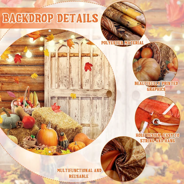 Alt view image 3 of 6 - 8 x 16 ft Fall Garage Door Banner Thanksgiving Barn Decor Harvest Pumpkin, Hanging Backdrop Cover, with Grommets, Rope, Autumn Holiday Party Decor, Photo Studio Prop, for Wall, House