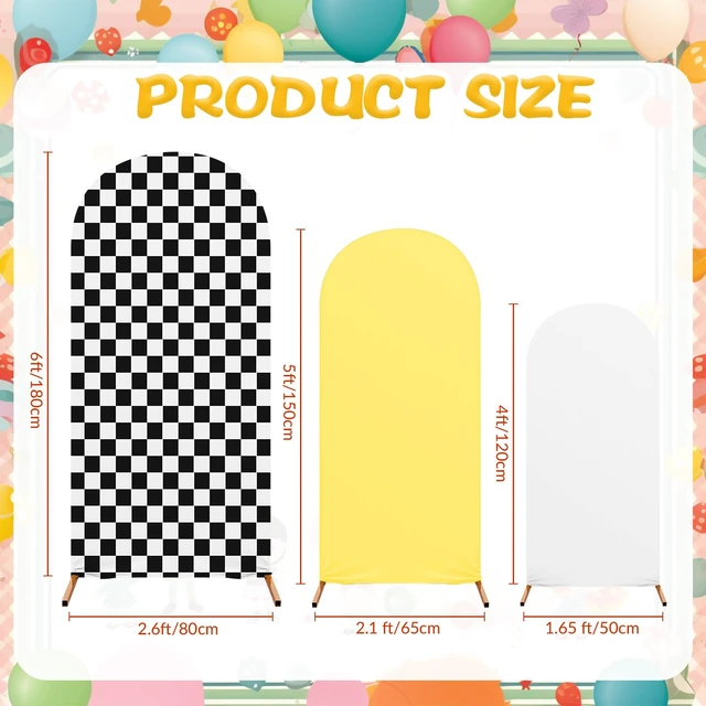 Alt view image 2 of 6 - 3 Happy Arch Cover, White, Yellow, Black-White, Simple Style Fitted Stretch Spandex Backdrop, One Happy Dude Theme for Birthday, 4ft 5ft 6ft Frames, Kids Party Sport Event