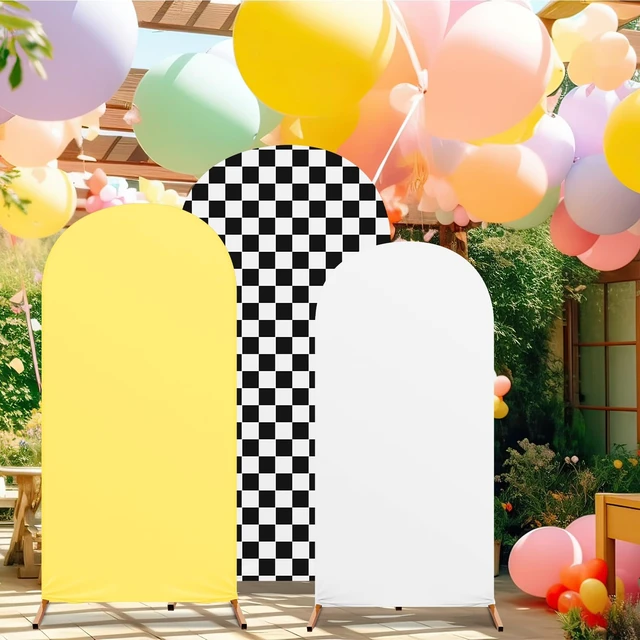 Alt view image 5 of 6 - 3 Happy Arch Cover, White, Yellow, Black-White, Simple Style Fitted Stretch Spandex Backdrop, One Happy Dude Theme for Birthday, 4ft 5ft 6ft Frames, Kids Party Sport Event