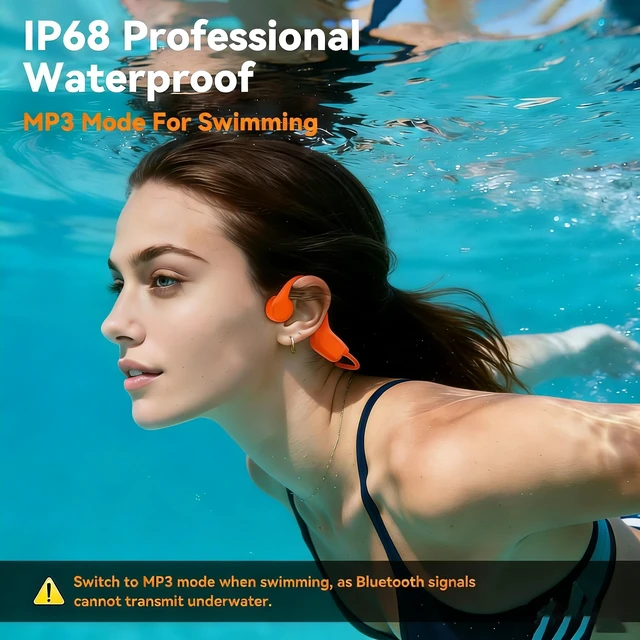 Alt view image 2 of 7 - 2026 Upgrade Bone Conduction Headphones-SwimBeats, IP68 Waterproof Swimming Headphones 32GB Storage BT 6.0 28g Lightweight 8H Battery, Open-Ear Headphones for Swimming, Running, Cycling(Orange)