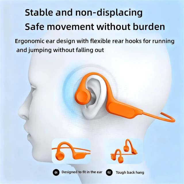 Alt view image 4 of 7 - 2026 Upgrade Bone Conduction Headphones-SwimBeats, IP68 Waterproof Swimming Headphones 32GB Storage BT 6.0 28g Lightweight 8H Battery, Open-Ear Headphones for Swimming, Running, Cycling(Orange)