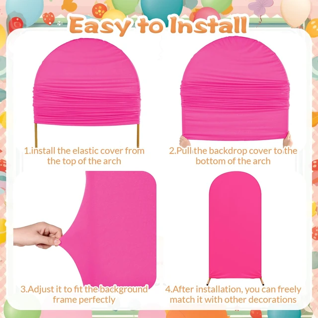 Alt view image 3 of 7 - 3 Happy Arch Cover, White, Hot Pink, Black-White, Simple Style Fitted Stretch Spandex Backdrop, One Happy Dude Theme for Birthday, 4ft 5ft 6ft Frames, Kids Party Sport Event