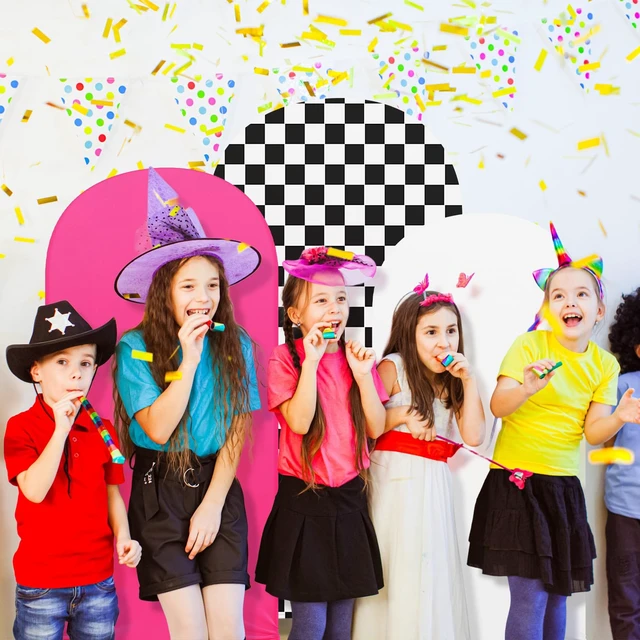 Alt view image 5 of 7 - 3 Happy Arch Cover, White, Hot Pink, Black-White, Simple Style Fitted Stretch Spandex Backdrop, One Happy Dude Theme for Birthday, 4ft 5ft 6ft Frames, Kids Party Sport Event