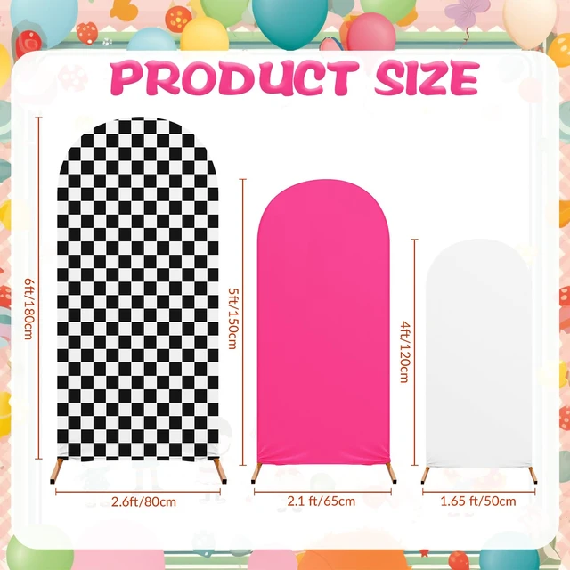 Alt view image 4 of 7 - 3 Happy Arch Cover, White, Hot Pink, Black-White, Simple Style Fitted Stretch Spandex Backdrop, One Happy Dude Theme for Birthday, 4ft 5ft 6ft Frames, Kids Party Sport Event
