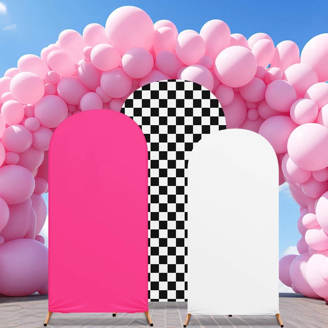 Alt view image 7 of 7 - 3 Happy Arch Cover, White, Hot Pink, Black-White, Simple Style Fitted Stretch Spandex Backdrop, One Happy Dude Theme for Birthday, 4ft 5ft 6ft Frames, Kids Party Sport Event