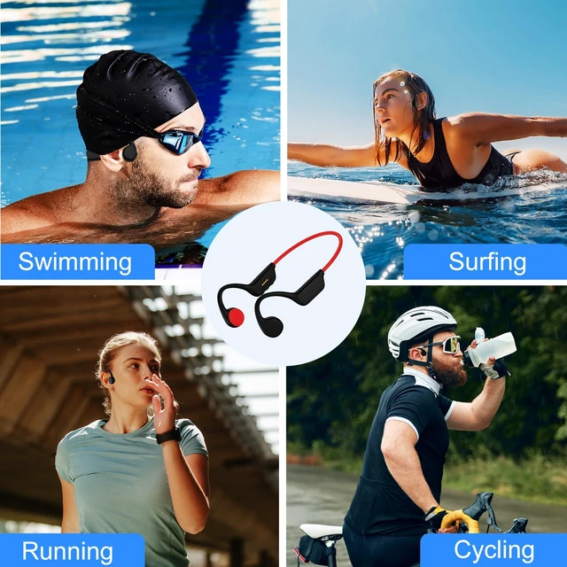Alt view image 7 of 7 - Bone Conduction Swimming Headphones, IPX8 Waterproof MP3 Player with Open-Ear Design, Bluetooth 5.4 Wireless Sports Earbuds for Swimming, Running, Cycling(Red)
