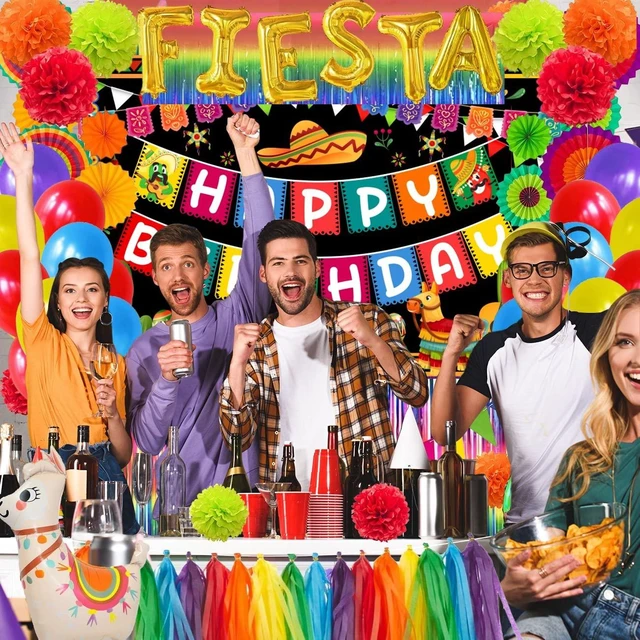 Alt view image 2 of 6 - Mexican Themed Happy Birthday Backdrop 5.9x3.6Ft Fiesta Theme Backdrop Mexico Cinco De Mayo Carnival Decors Taco Twosday Birthday Party Colorful Banner Photography Background