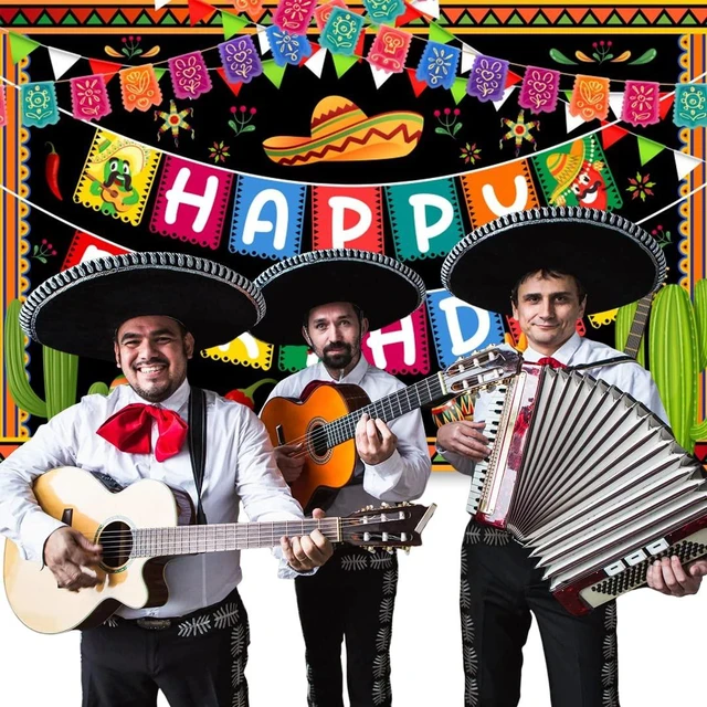 Alt view image 5 of 6 - Mexican Themed Happy Birthday Backdrop 5.9x3.6Ft Fiesta Theme Backdrop Mexico Cinco De Mayo Carnival Decors Taco Twosday Birthday Party Colorful Banner Photography Background