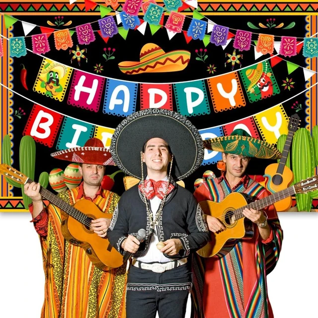 Alt view image 6 of 6 - Mexican Themed Happy Birthday Backdrop 5.9x3.6Ft Fiesta Theme Backdrop Mexico Cinco De Mayo Carnival Decors Taco Twosday Birthday Party Colorful Banner Photography Background