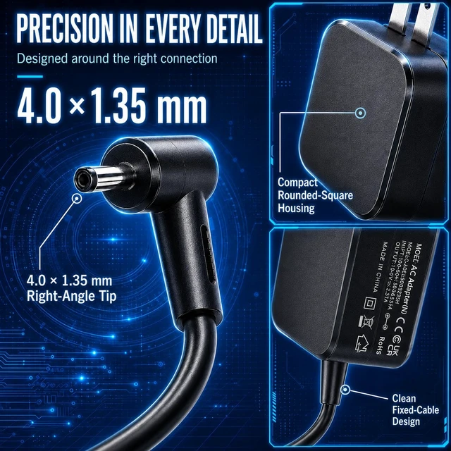 Alt view image 7 of 7 - Laptop Charger for Asus L210MA L410MA X515EA F415EA F510UA, 45W Check the Asus model, 19V 2.37A requirement and 4.0 mm round port; not for 5.5 mm or USB-C ports; 6.6 ft cable included