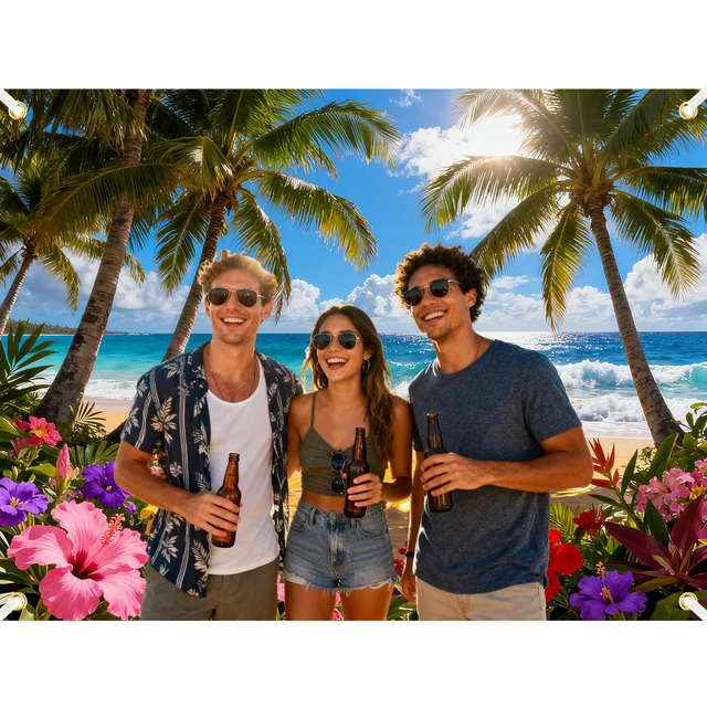 Alt view image 6 of 6 - 8×6ft Summer Hawaiian Beach Backdrop, Tropical Beach Background for Decor Premium Polyester Fabric,Foldable,Excellent Shooting Effect as a Summer Hawaii Backdrop,Great for Luau Beach Party Decoration