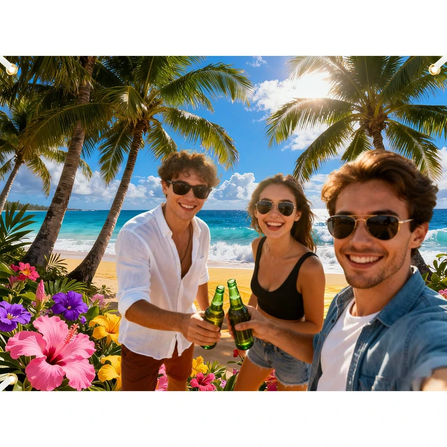 Alt view image 5 of 6 - 8×6ft Summer Hawaiian Beach Backdrop, Tropical Beach Background for Decor Premium Polyester Fabric,Foldable,Excellent Shooting Effect as a Summer Hawaii Backdrop,Great for Luau Beach Party Decoration