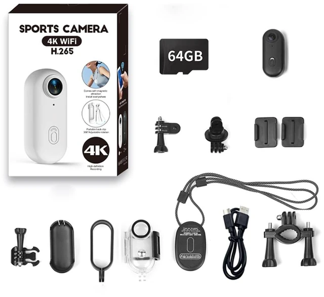 Main image of 4K Mini Action Camera, Included 64GB, Wearable Camera with 360°Rotatable Clip & Magnetic Clip, for Lecture, Traveling, Pet Walking and Outdoors Activities JS-10B Full Packaging