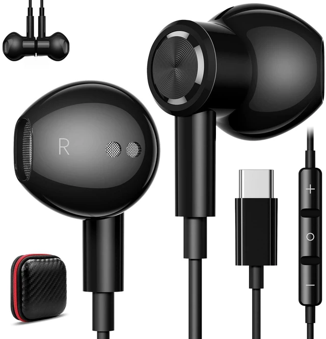 Main image of Magnetic USB-C Wired Earbuds HiFi Stereo Headphones with Mic Black Type-C Earbuds with Control Button for iPhone Duo 18 Pro Max 17 16 Samsung S26 FE OnePlus 15 Wired Earphones for Call Workout