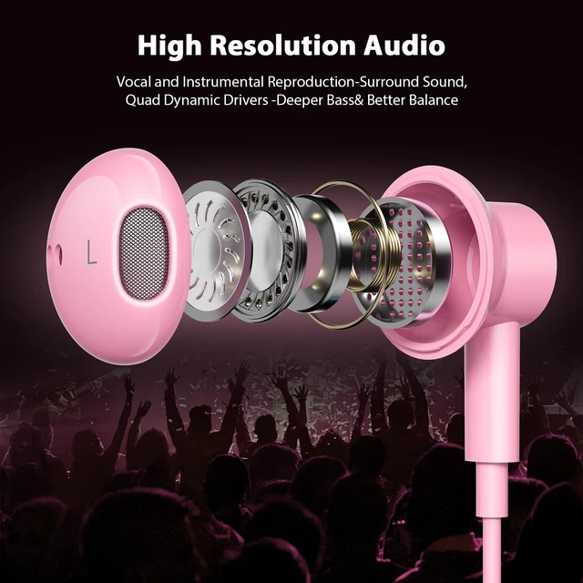 Alt view image 3 of 7 - Magnetic USB-C Wired Earbuds HiFi Stereo Headphones with Mic, Pink Type-C Earbuds with Control Button for iPhone Duo 18 Pro Max 17 16 Samsung S26 FE OnePlus 15 Wired Earphones for Call Workout