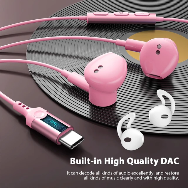 Alt view image 4 of 7 - Magnetic USB-C Wired Earbuds HiFi Stereo Headphones with Mic, Pink Type-C Earbuds with Control Button for iPhone Duo 18 Pro Max 17 16 Samsung S26 FE OnePlus 15 Wired Earphones for Call Workout