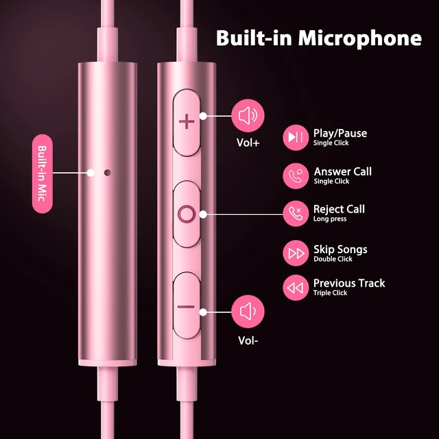 Alt view image 5 of 7 - Magnetic USB-C Wired Earbuds HiFi Stereo Headphones with Mic, Pink Type-C Earbuds with Control Button for iPhone Duo 18 Pro Max 17 16 Samsung S26 FE OnePlus 15 Wired Earphones for Call Workout