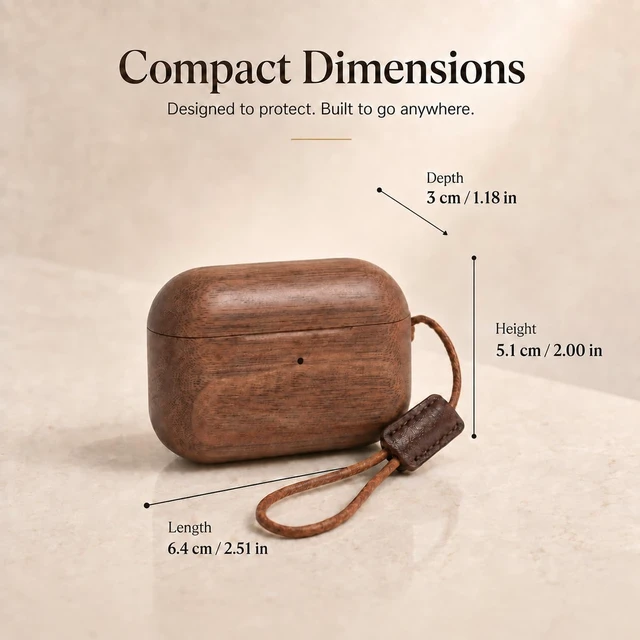 Alt view image 3 of 6 - Walnut Wood Case Compatible with AirPods Pro 3 Wireless Charging Protective Cover, Lightweight Anti-Scratch Earbuds Case with Lanyard