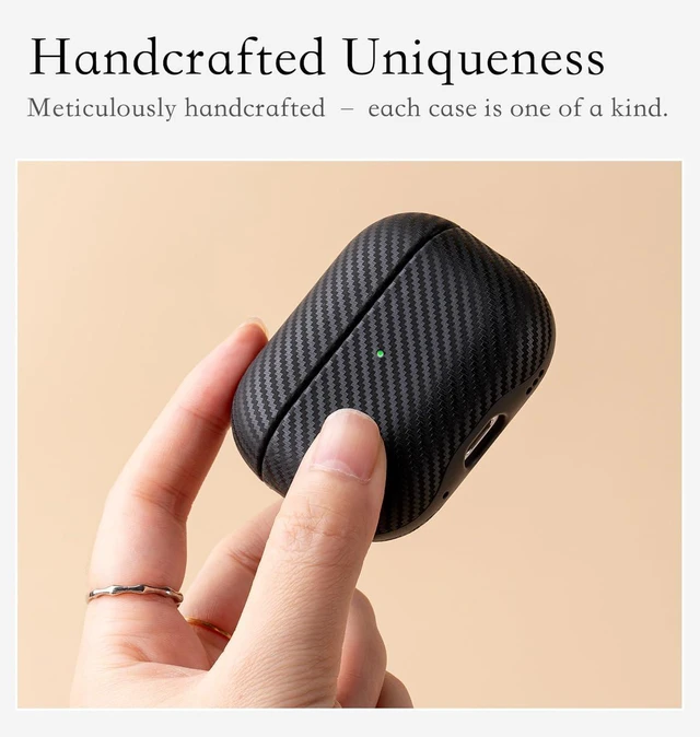 Alt view image 2 of 6 - Edge Series - Leather Case for AirPods Pro 3rd Generation - Black Artisan Hand-Wrapped Case - Top Grain Leather - Carbon Fiber Finish - Microfiber-Lined Scratch Protection