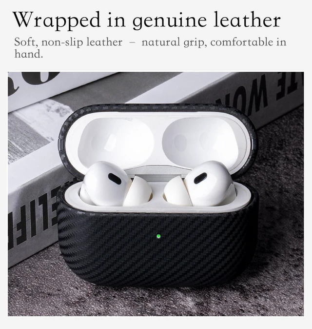 Alt view image 3 of 6 - Edge Series - Leather Case for AirPods Pro 3rd Generation - Black Artisan Hand-Wrapped Case - Top Grain Leather - Carbon Fiber Finish - Microfiber-Lined Scratch Protection