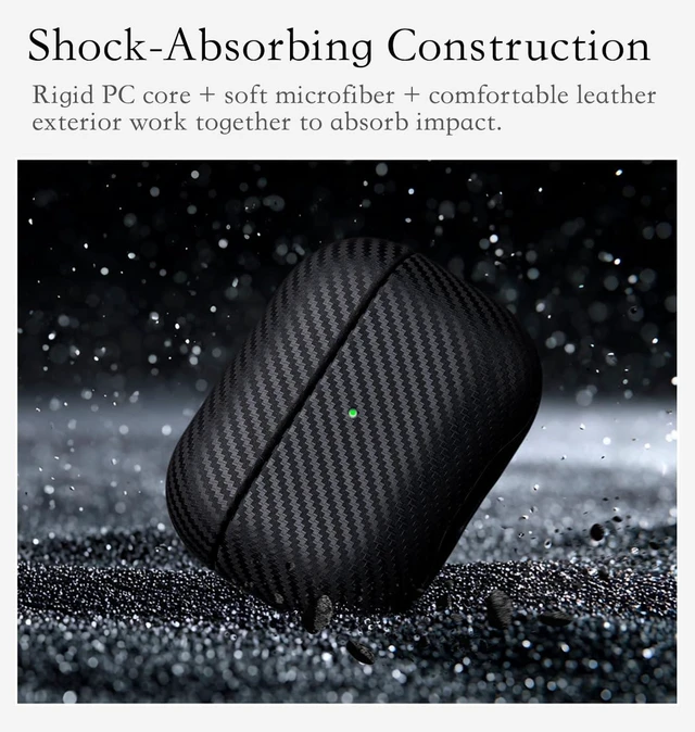 Alt view image 4 of 6 - Edge Series - Leather Case for AirPods Pro 3rd Generation - Black Artisan Hand-Wrapped Case - Top Grain Leather - Carbon Fiber Finish - Microfiber-Lined Scratch Protection