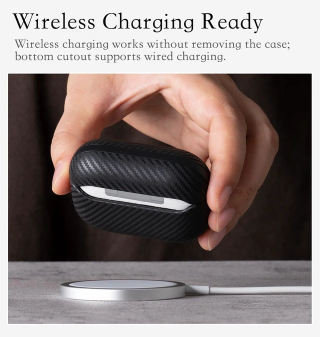 Alt view image 5 of 6 - Edge Series - Leather Case for AirPods Pro 3rd Generation - Black Artisan Hand-Wrapped Case - Top Grain Leather - Carbon Fiber Finish - Microfiber-Lined Scratch Protection