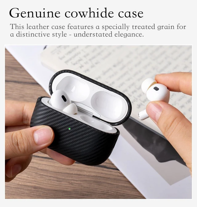 Alt view image 6 of 6 - Edge Series - Leather Case for AirPods Pro 3rd Generation - Black Artisan Hand-Wrapped Case - Top Grain Leather - Carbon Fiber Finish - Microfiber-Lined Scratch Protection