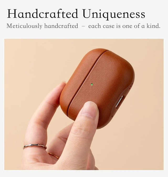 Alt view image 2 of 6 - Edge Series - Leather Case for AirPods Pro 3rd Generation - Brown Artisan Hand-Wrapped Case - Top Grain Leather - Microfiber-Lined Scratch Protection - Compatible with Wireless Charging