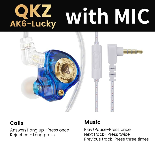 Alt view image 7 of 7 - Qkz Ak6 Lucky in Ear Monitor, HiFi Wired Earbuds, Tunable Sound Wired Headphones Gaming Earbuds with 3-Level Adjusting Switch, Detachable Cable for Music Gaming Video Calling (Blue)