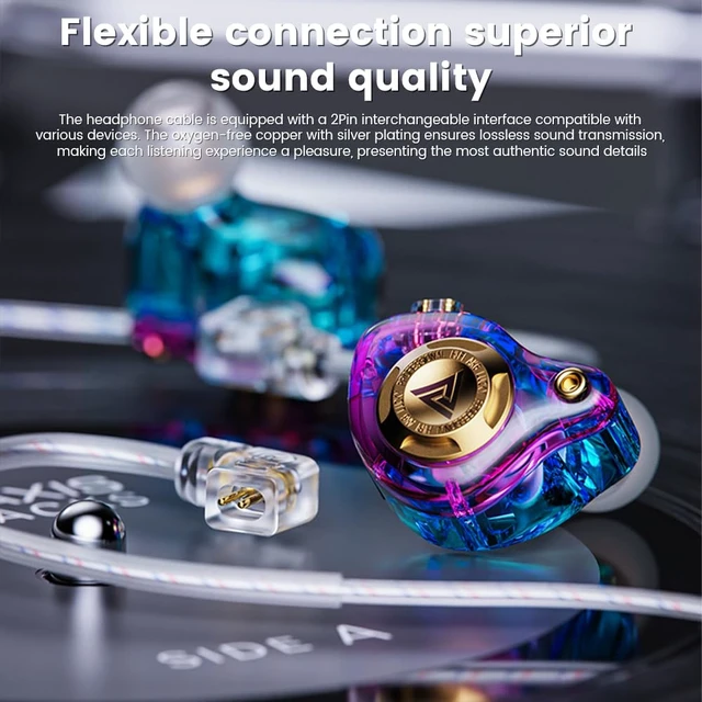 Alt view image 5 of 7 - Qkz Ak6 Lucky in Ear Monitor, HiFi Wired Earbuds, Tunable Sound Wired Headphones Gaming Earbuds with 3-Level Adjusting Switch, Detachable Cable for Music Gaming Video Calling (Purple)