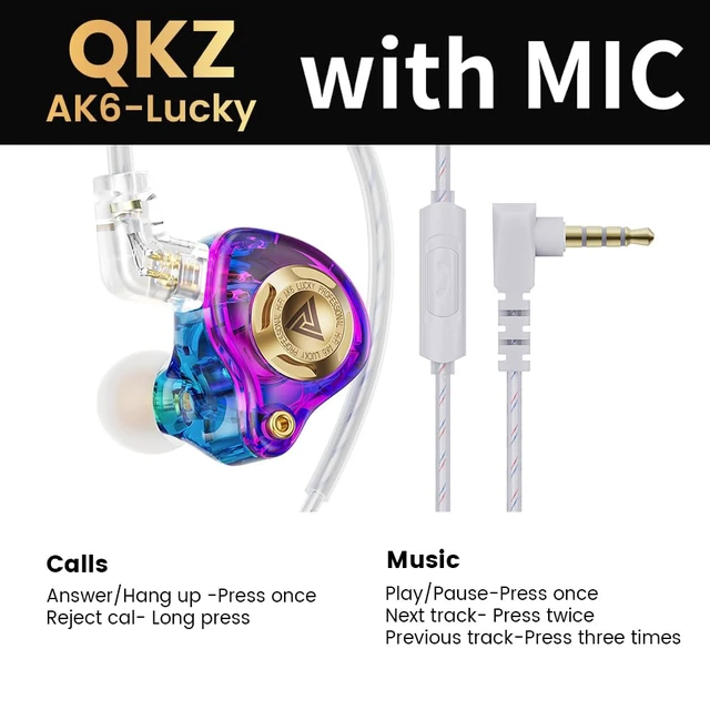 Alt view image 7 of 7 - Qkz Ak6 Lucky in Ear Monitor, HiFi Wired Earbuds, Tunable Sound Wired Headphones Gaming Earbuds with 3-Level Adjusting Switch, Detachable Cable for Music Gaming Video Calling (Purple)