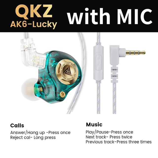 Alt view image 7 of 7 - Qkz Ak6 Lucky in Ear Monitor, HiFi Wired Earbuds, Tunable Sound Wired Headphones Gaming Earbuds with 3-Level Adjusting Switch, Detachable Cable for Music Gaming Video Calling (Green)