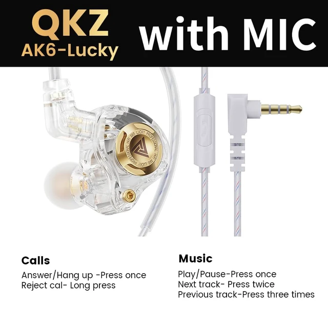 Alt view image 7 of 7 - Qkz Ak6 Lucky in Ear Monitor, HiFi Wired Earbuds, Tunable Sound Wired Headphones Gaming Earbuds with 3-Level Adjusting Switch, Detachable Cable for Music Gaming Video Calling (White)