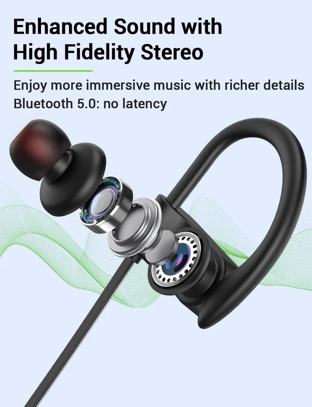 Alt view image 3 of 7 - Bluetooth 5.3 Headphones, Wireless Sports In-Ear Earbuds IPX7 Waterproof 16 Hours Playtime, Sweatproof Stereo Earphones with MIC, Noise Cancelling Headsets for Gym Running Workout, Clear Sound