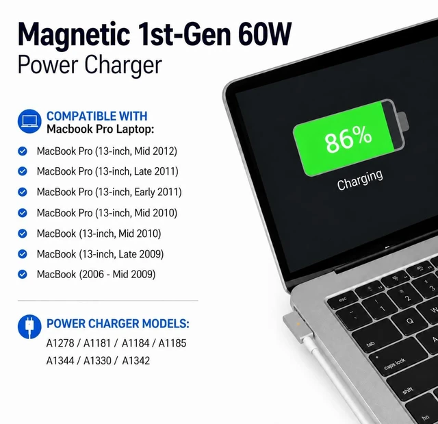 Alt view image 2 of 6 - Compatible with Mac Book Pro Charger, 60W Power Adapter L-Tip Mag 1 Connector Charger for Mac Book Pro 13 Inch(Before Mid 2012)