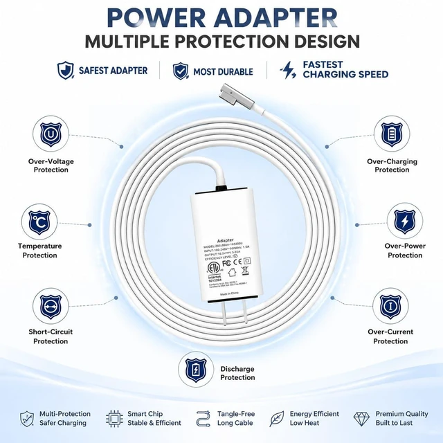 Alt view image 6 of 6 - Compatible with Mac Book Pro Charger, 60W Power Adapter L-Tip Mag 1 Connector Charger for Mac Book Pro 13 Inch(Before Mid 2012)
