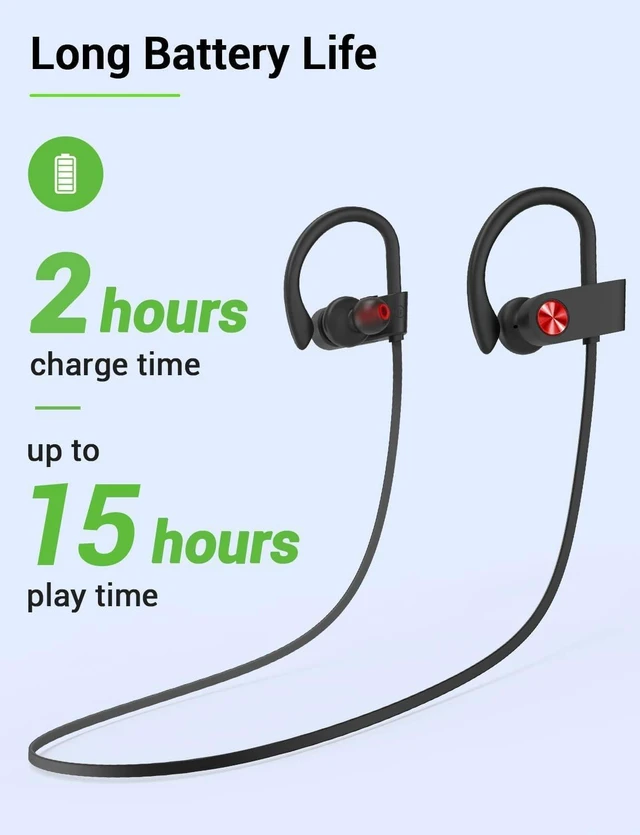 Alt view image 6 of 7 - Bluetooth 5.3 Headphones, Wireless Sports In-Ear Earbuds IPX7 Waterproof 16 Hours Playtime, Sweatproof Stereo Earphones with MIC, Noise Cancelling Headsets for Gym Running Workout, Clear Sound