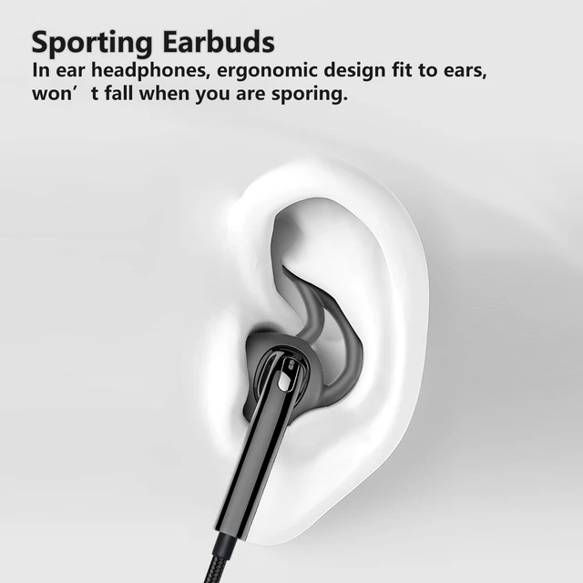 Alt view image 2 of 7 - Wired Earbuds, Running Headphones with Microphone, Volume Control Earphones with Sporting Hook for Workout Sports Exercise Jogging Gym, Compatible Smartphones Mp3 Tablet Laptop 3.5mm
