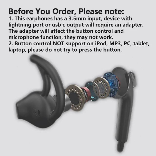 Alt view image 5 of 7 - Wired Earbuds, Running Headphones with Microphone, Volume Control Earphones with Sporting Hook for Workout Sports Exercise Jogging Gym, Compatible Smartphones Mp3 Tablet Laptop 3.5mm